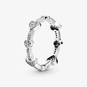 Pandora Silver Pave Hearts Band Ring